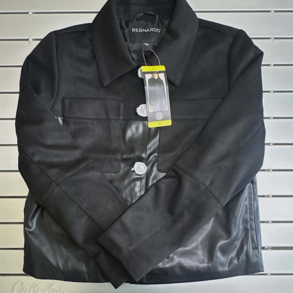 Bernardo Women's Black Leather Button Front Collared Jacket Size S